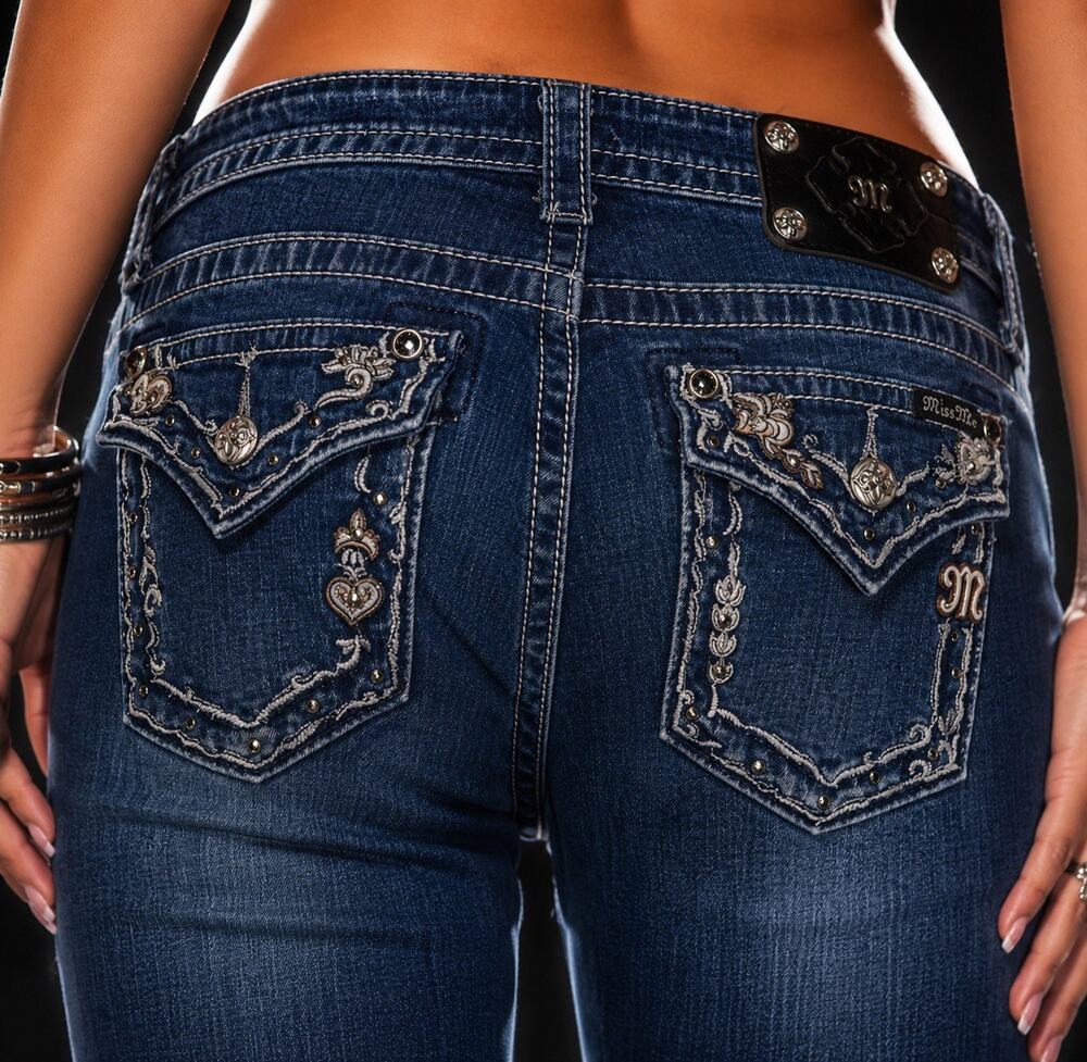 Miss Me Dark Blue Embroidered Flare Jeans